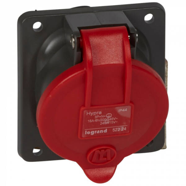 Panel mounting socket-inclined outlet Hypra-IP44 -380/415V -16A -3P+N+E -plastic