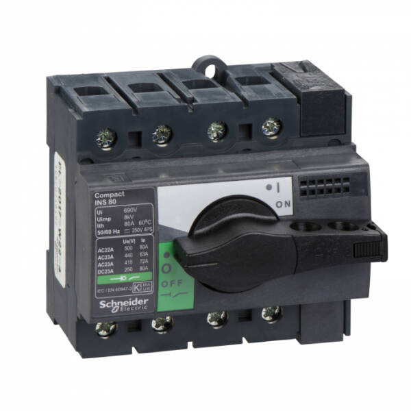 Separator de sarcina Interpact INS80, 4 poli, 80A, 28905, Schneider Electric