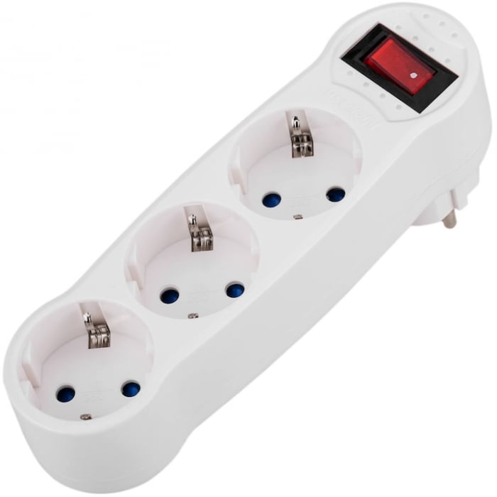 TRIPLU STECHER SCHUKO VERTICAL CU INTRERUPATOR