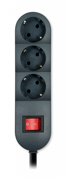 PRELUNGITOR 3xSCHUKO CU INTRERUPATOR 3,6kW 16A 3x1.5mm,5m NEGRU