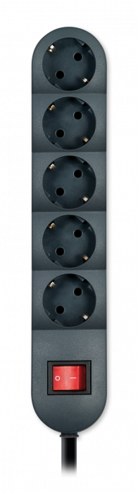 PRELUNGITOR 5xSCHUKO CU INTRERUPATOR 3,6kW 16A 3x1.5mm,10m NEGRU