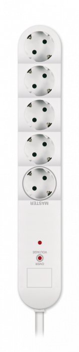 PRELUNGITOR 5xSCHUKO CU PROT SUPRATENSIUNE 1,5kV 2,3kW 16A 3x1.5mm,1.5m ALB