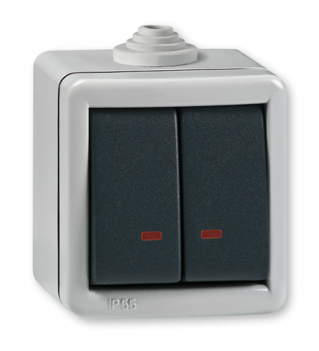 INTRERUPATOR DUBLU CU LED PT 10A 250V~ METAL IP55 IK07 ARMOR