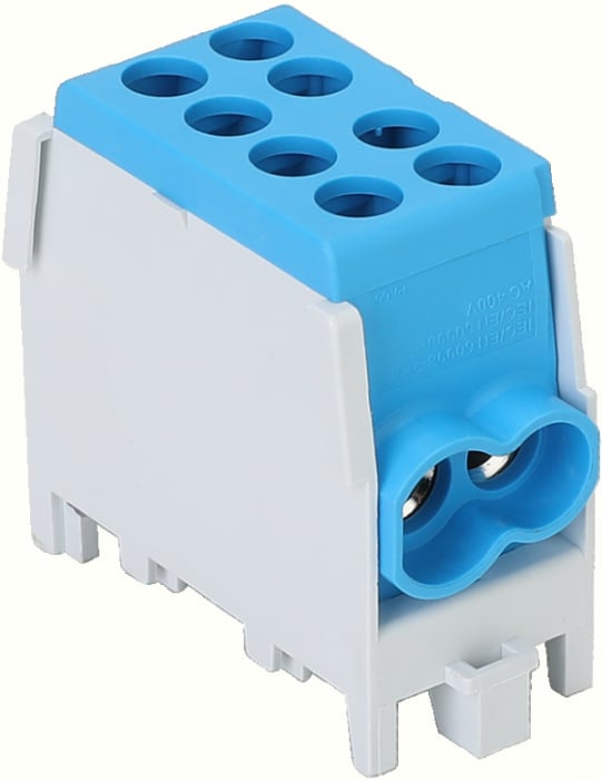 BLOC DISTRIBUITOR MONOFAZAT ALBASTRU 100A in:1x25/out:3x25 mm2