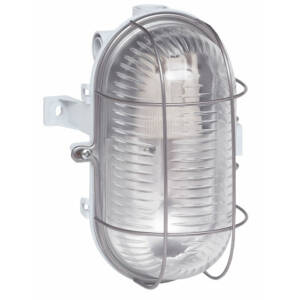 Aplica etansa Legrand 060419, 1 x E27 (max 100W), ovala, 192 mm, IP 44, interior
/ exterior, grilaj din metal