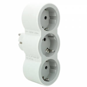Adaptor 3 prize Legrand Helium 050656, 16A, contact de protectie, alb cu gri