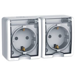 Priză Dublă Albă cu Capac , ELM-191071, Elmark