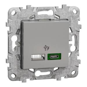 Priza Dubla USB FastCharge Noua Unica A+C 45w Aluminiu , NU501330, Schneider
Electric - Schneider