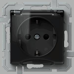 Priză simplă SCHUKO+capac 2P+E 16A 250V~, negru+transparent