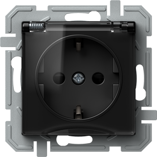 Priză simplă SCHUKO+capac 2P+E 16A 250V~, negru+transparent