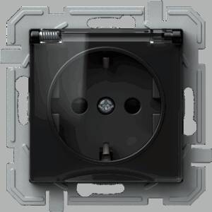 Priză SCHUKO+capac 2P+E 16A 250V~, negru+transparent