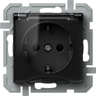 Priză SCHUKO+capac 2P+E 16A 250V~, negru+transparent